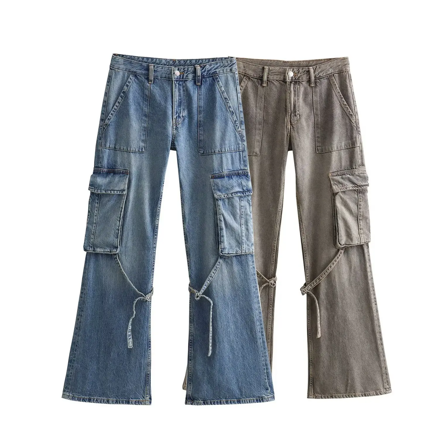 2023 Autumn Fashion Casual Solid High Waist Denim Wide Leg Pants