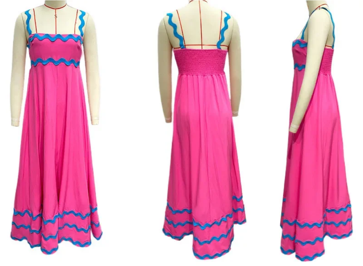 Holiday High Waist Backless Sleeveless Contrast Colors Maxi Dress