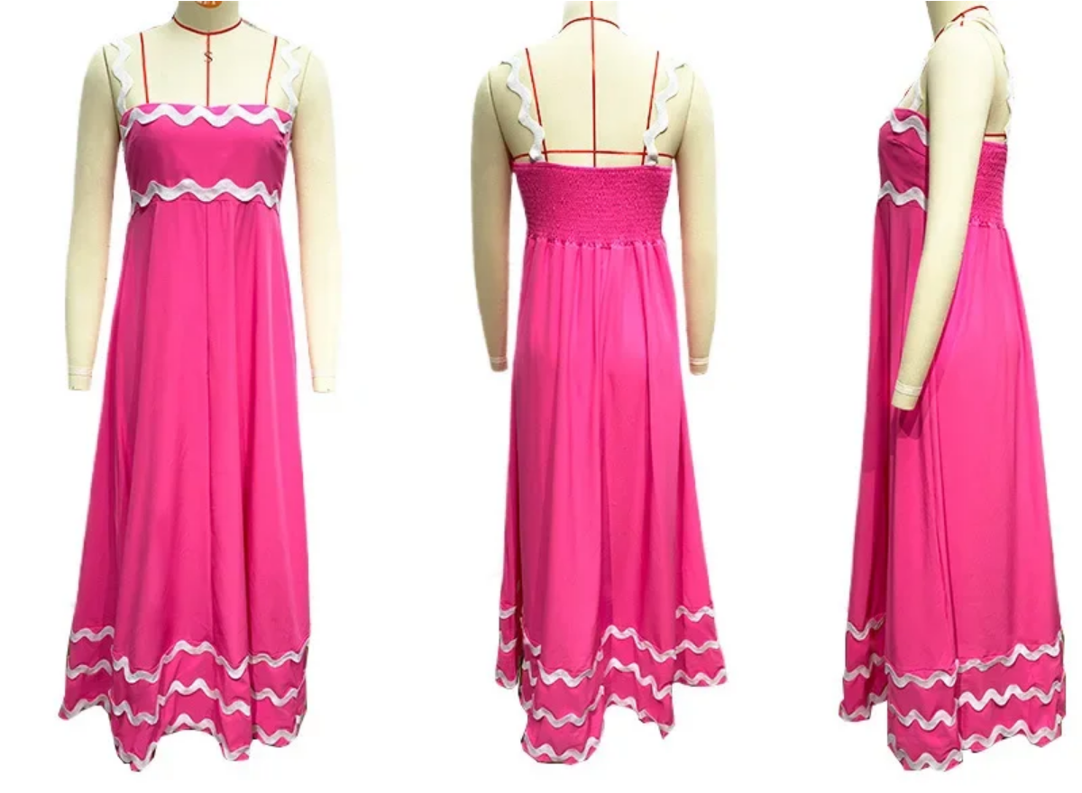 Holiday High Waist Backless Sleeveless Contrast Colors Maxi Dress