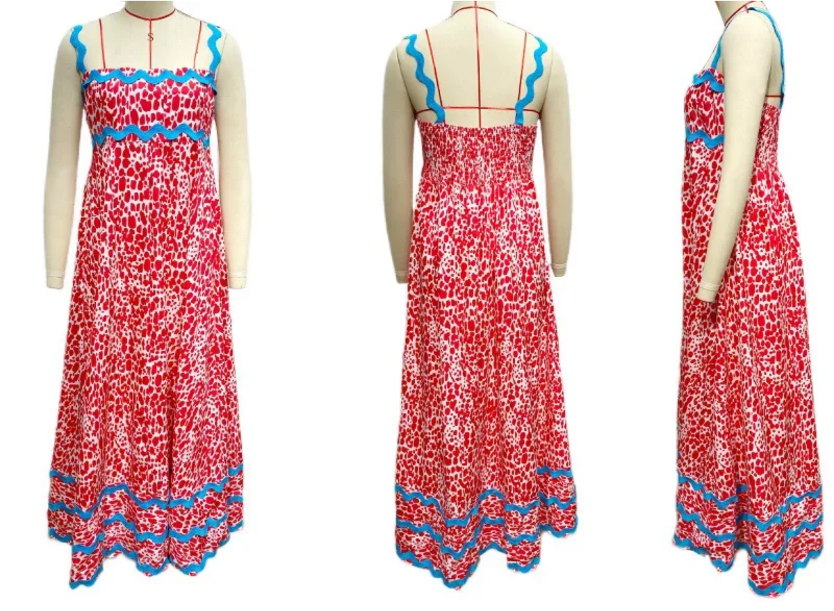 Holiday High Waist Backless Sleeveless Contrast Colors Maxi Dress