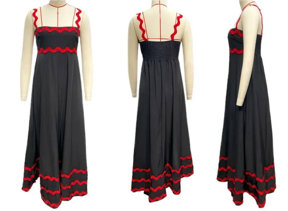 Holiday High Waist Backless Sleeveless Contrast Colors Maxi Dress