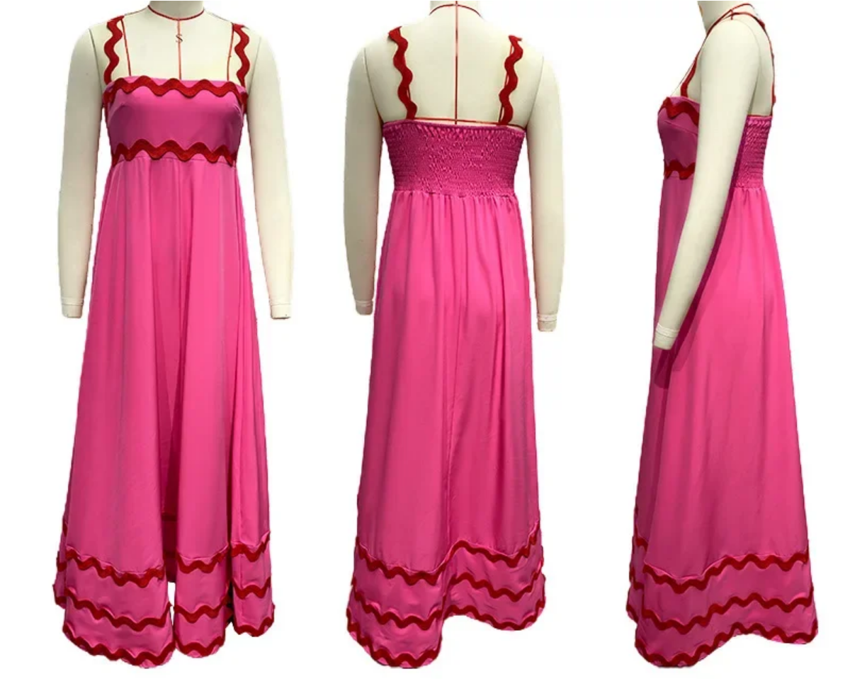 Holiday High Waist Backless Sleeveless Contrast Colors Maxi Dress