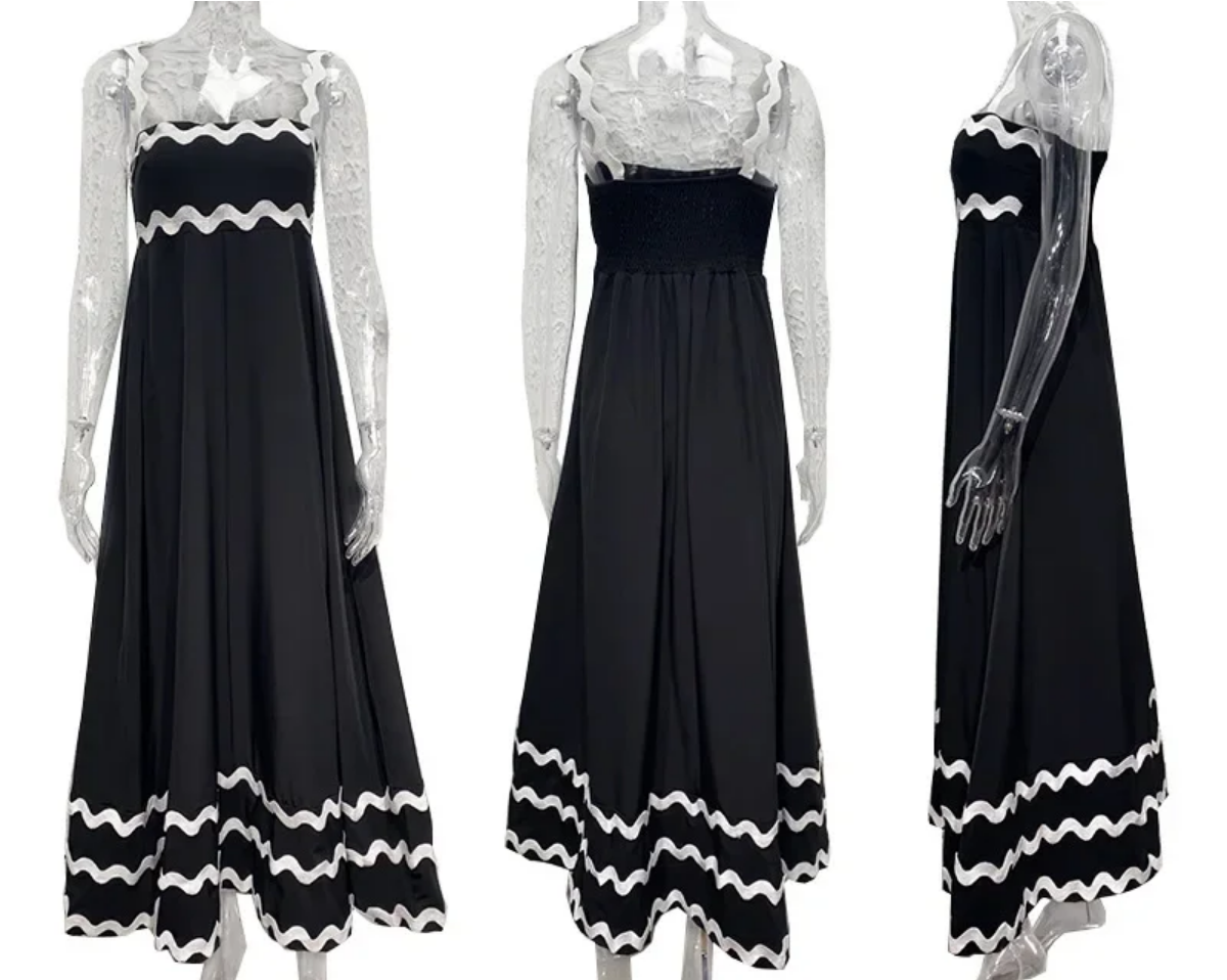 Holiday High Waist Backless Sleeveless Contrast Colors Maxi Dress