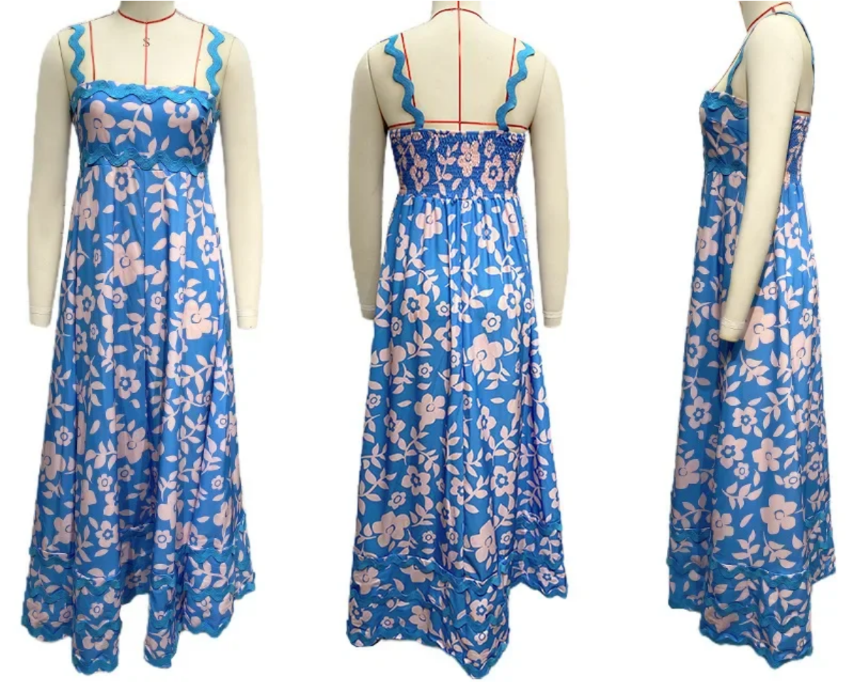 Holiday High Waist Backless Sleeveless Contrast Colors Maxi Dress