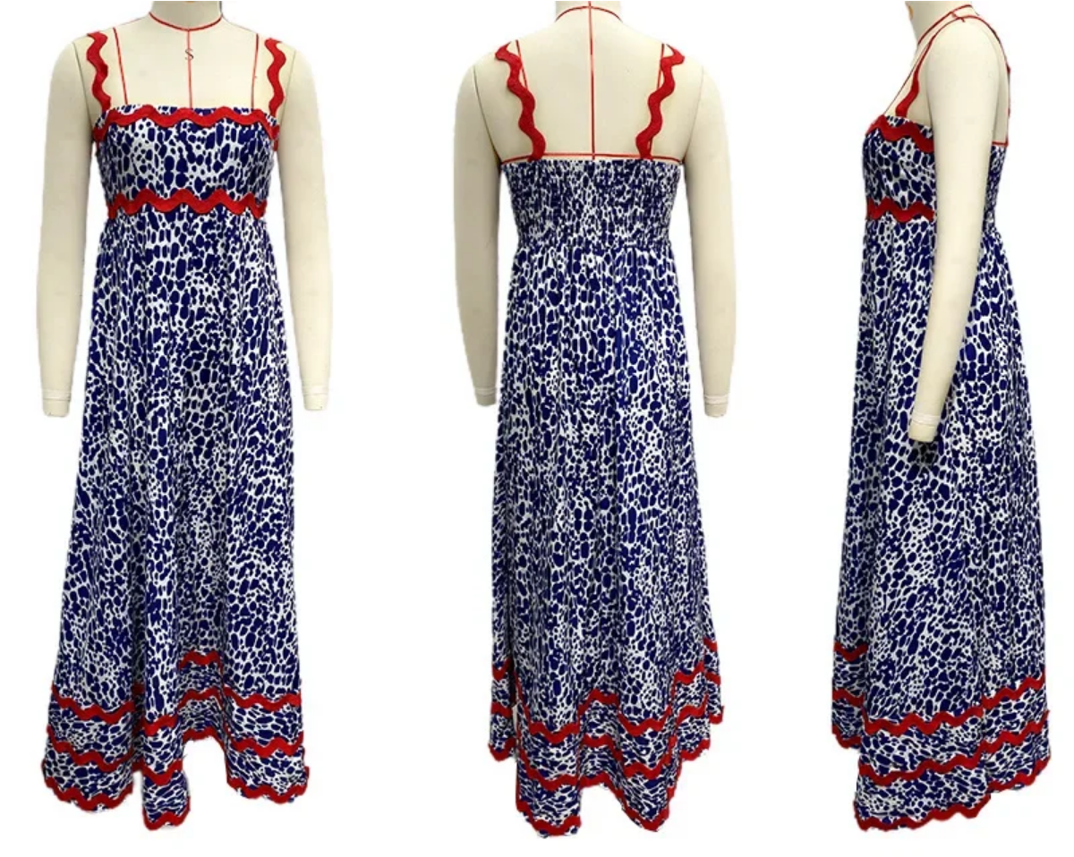 Holiday High Waist Backless Sleeveless Contrast Colors Maxi Dress