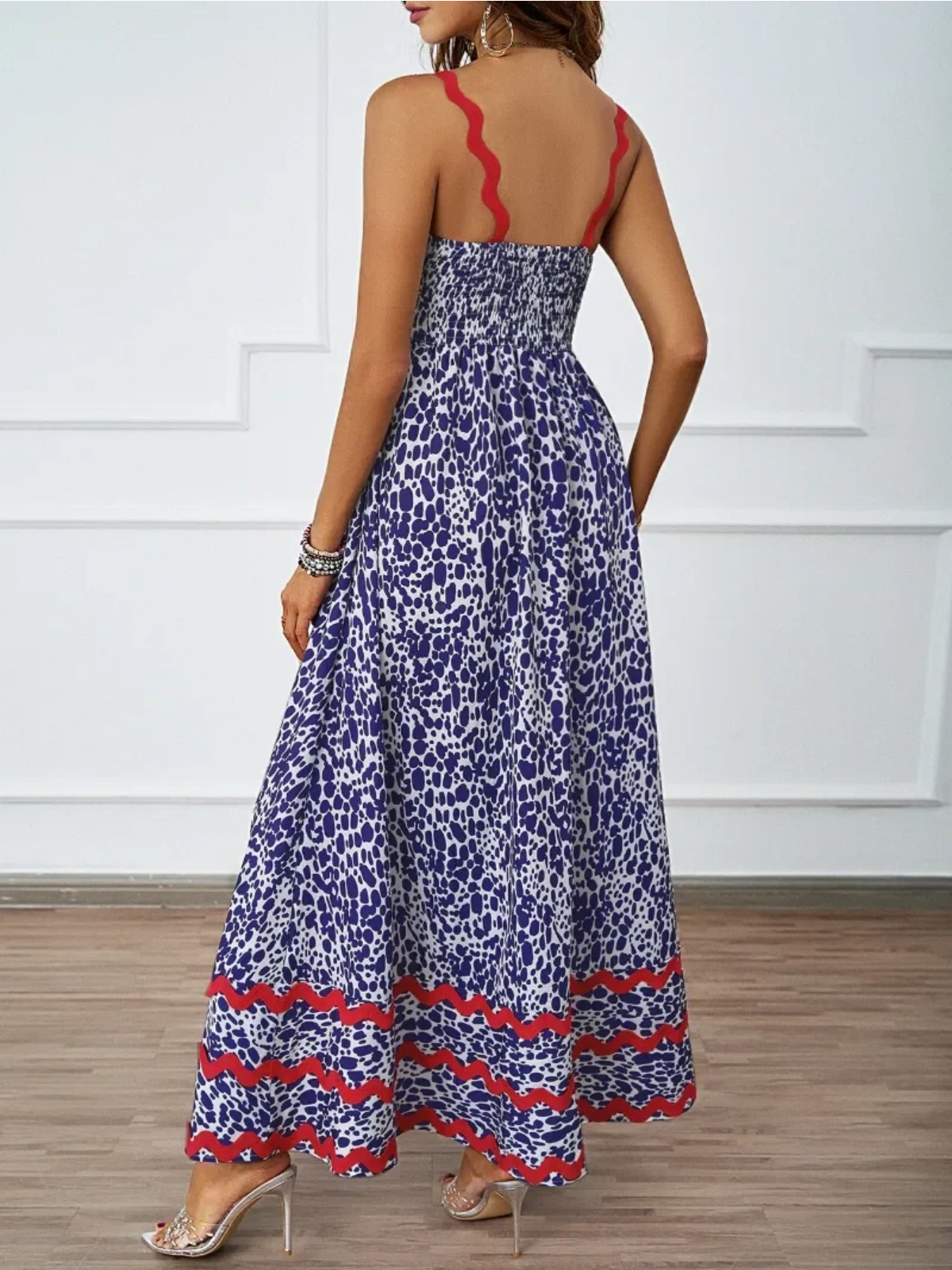 Holiday High Waist Backless Sleeveless Contrast Colors Maxi Dress
