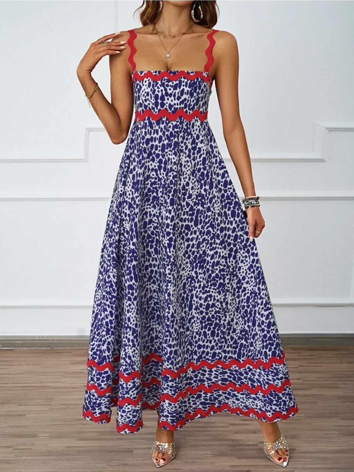 Holiday High Waist Backless Sleeveless Contrast Colors Maxi Dress