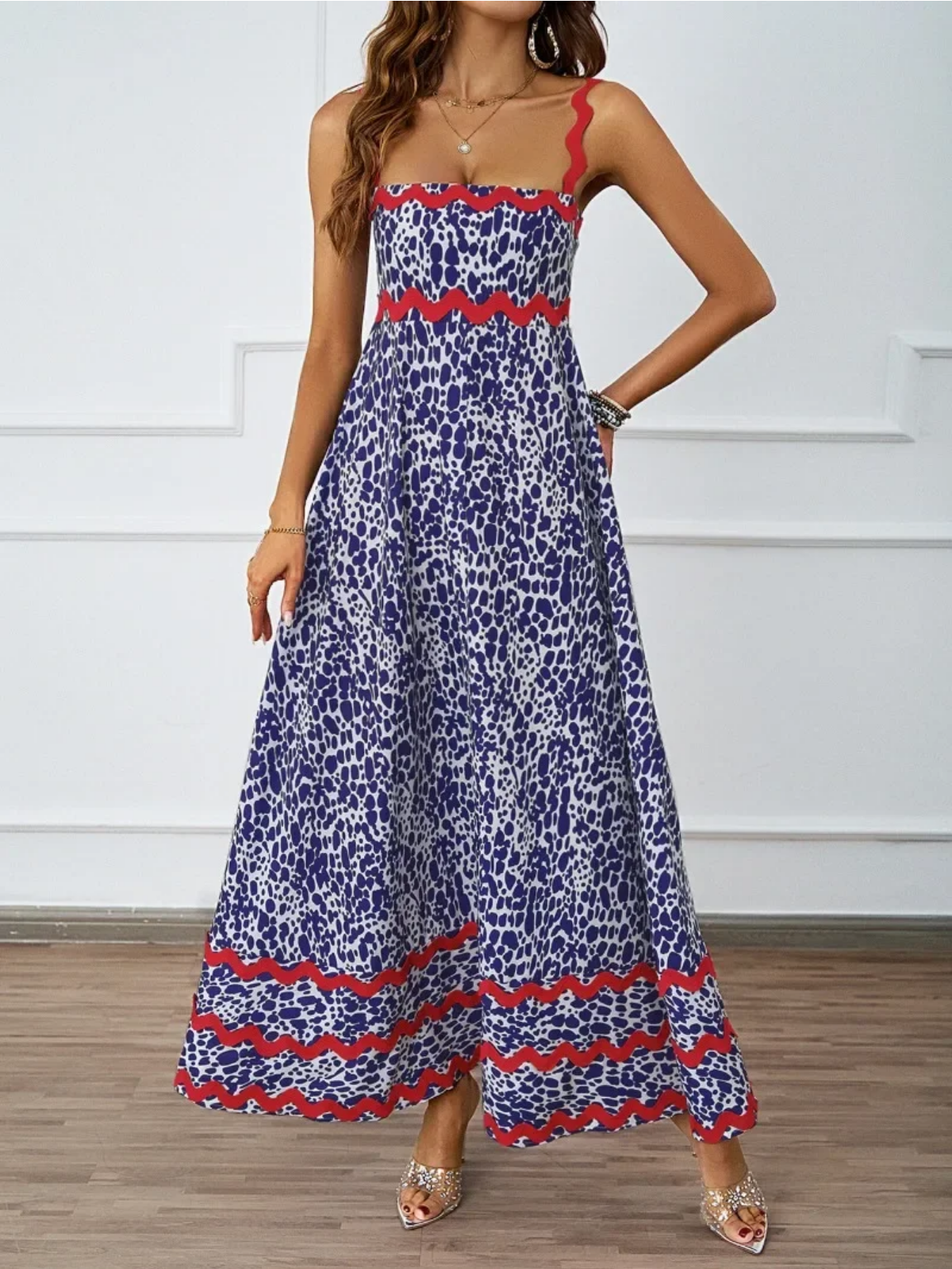 Holiday High Waist Backless Sleeveless Contrast Colors Maxi Dress