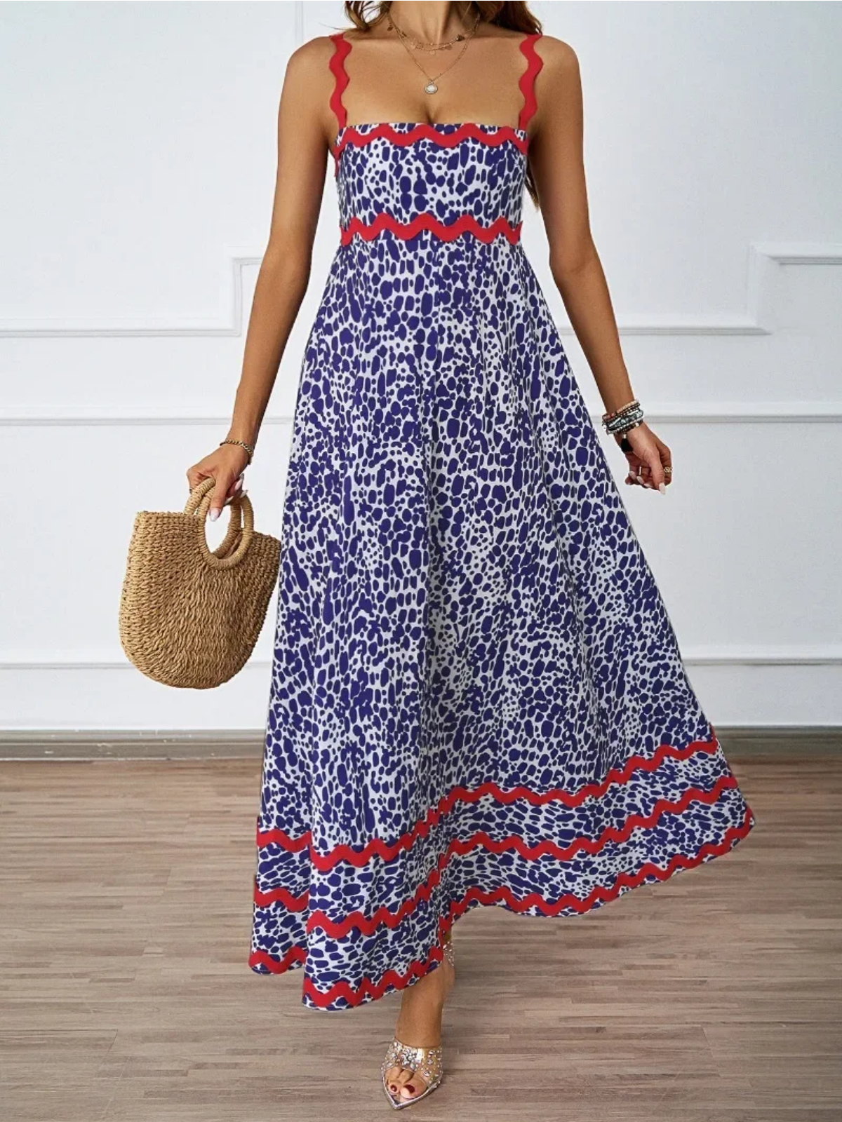 Holiday High Waist Backless Sleeveless Contrast Colors Maxi Dress