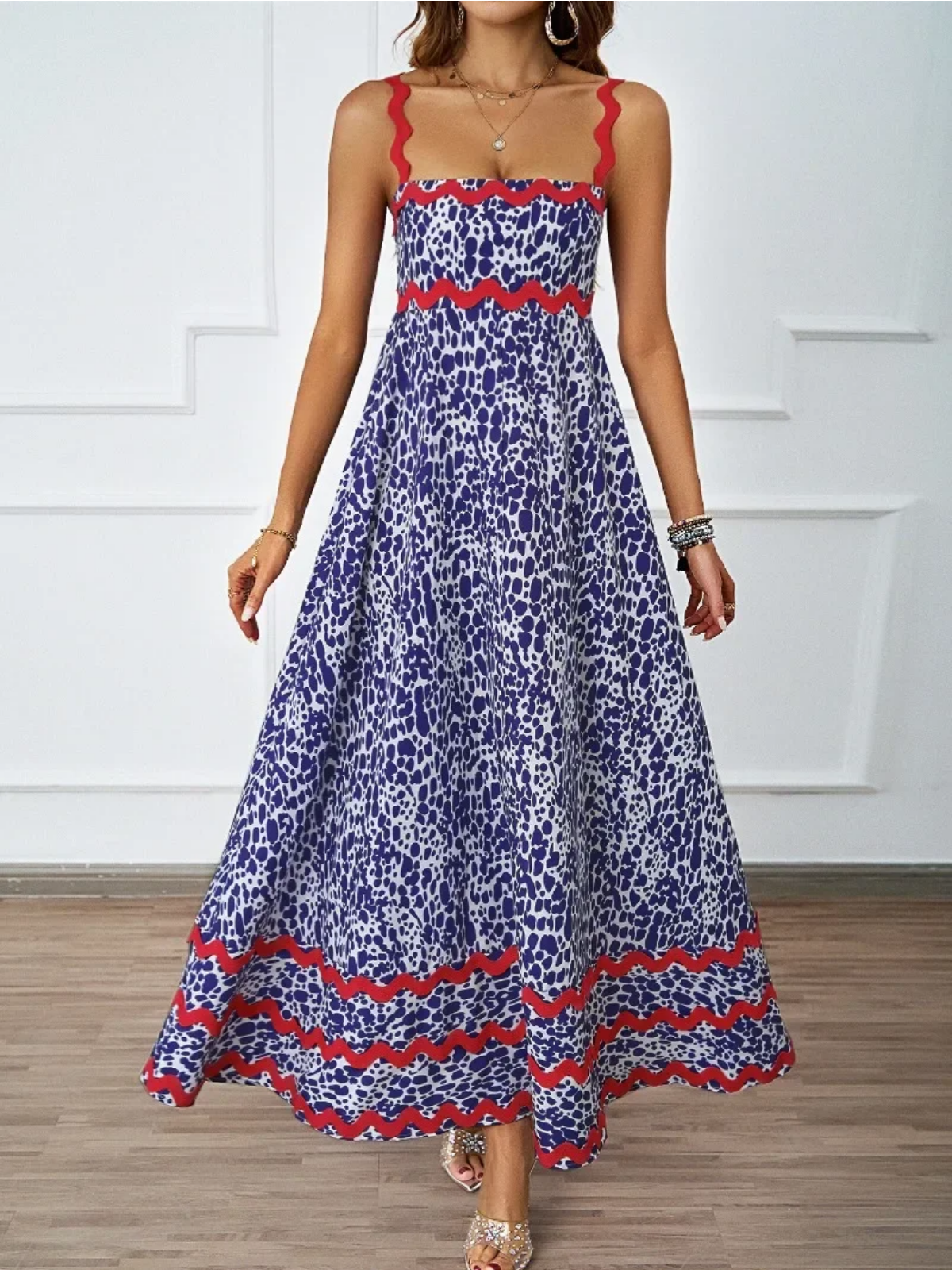 Holiday High Waist Backless Sleeveless Contrast Colors Maxi Dress