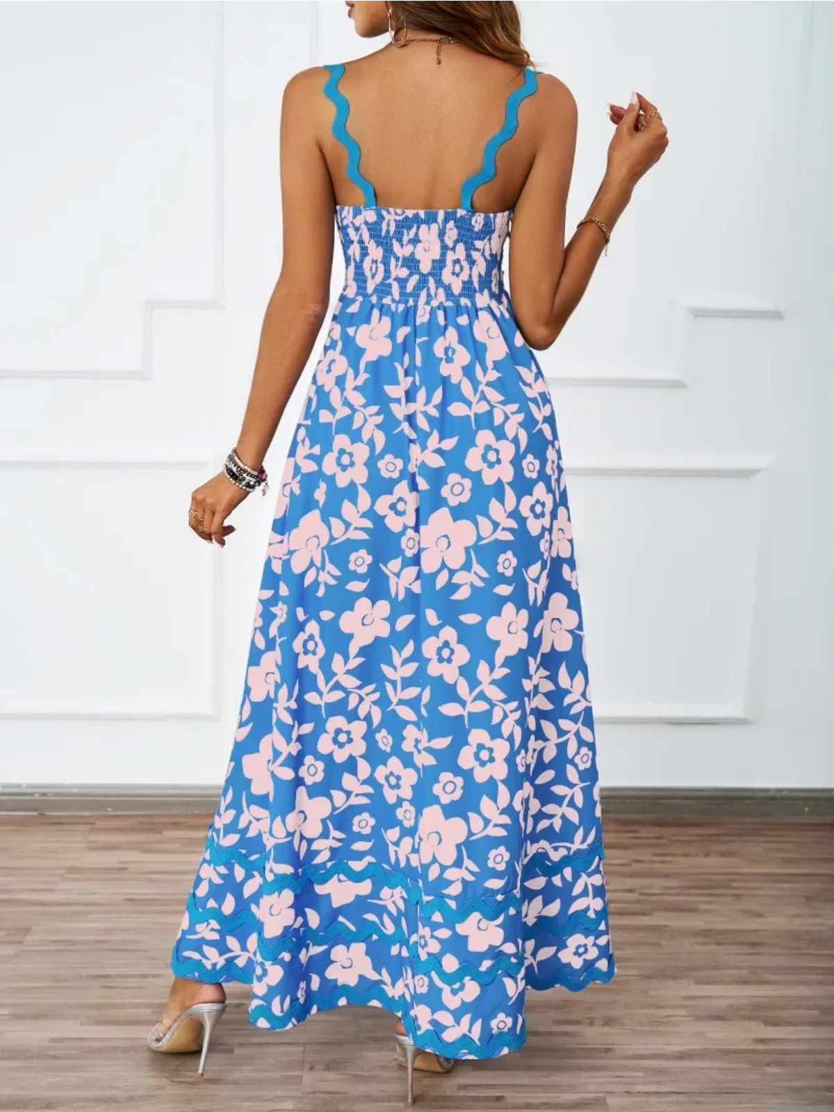 Holiday High Waist Backless Sleeveless Contrast Colors Maxi Dress