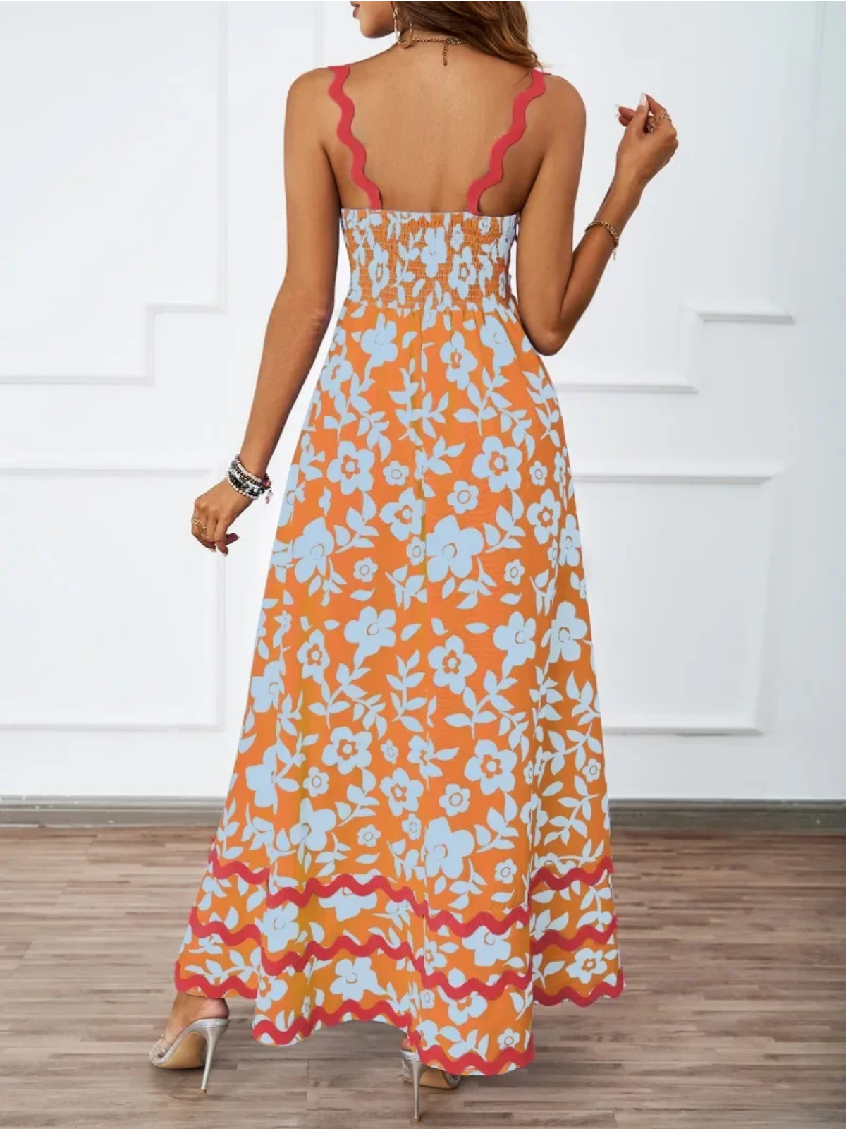 Holiday High Waist Backless Sleeveless Contrast Colors Maxi Dress