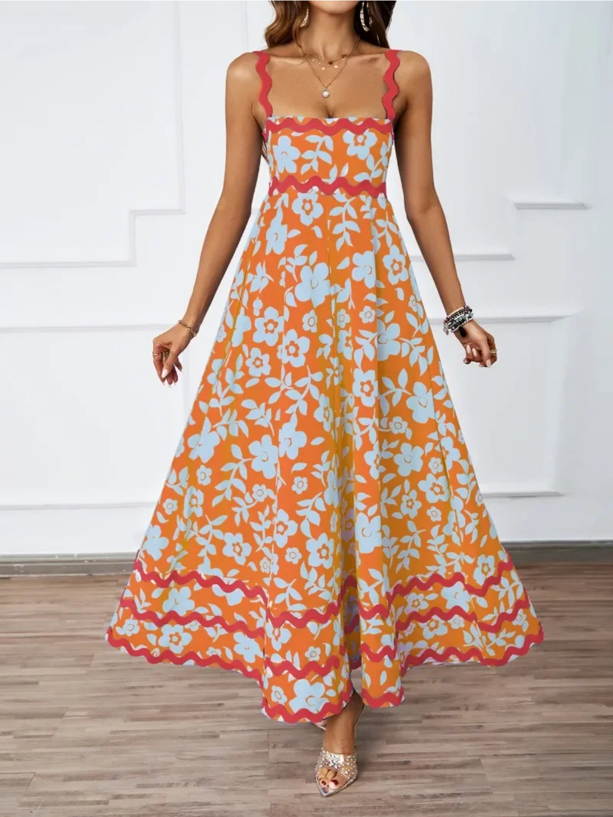 Holiday High Waist Backless Sleeveless Contrast Colors Maxi Dress