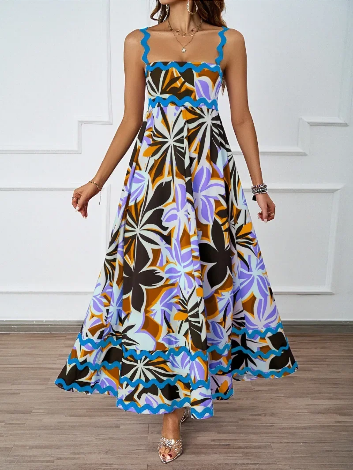 Holiday High Waist Backless Sleeveless Contrast Colors Maxi Dress