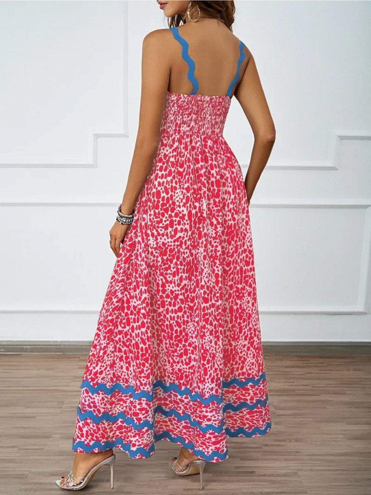 Holiday High Waist Backless Sleeveless Contrast Colors Maxi Dress