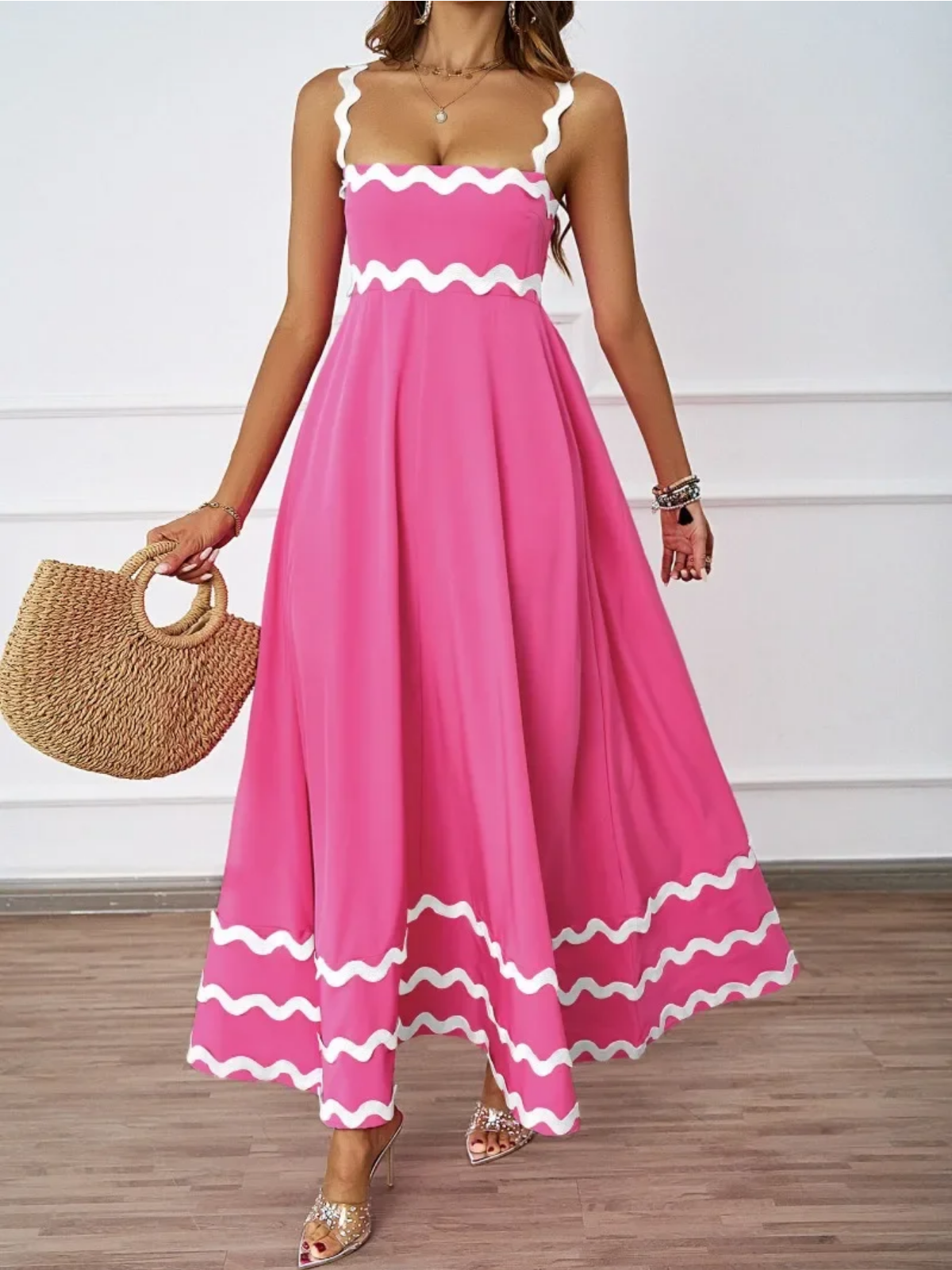 Holiday High Waist Backless Sleeveless Contrast Colors Maxi Dress