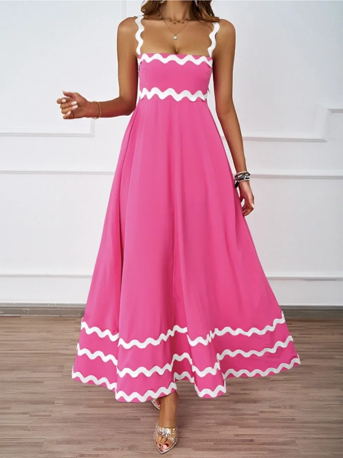Holiday High Waist Backless Sleeveless Contrast Colors Maxi Dress