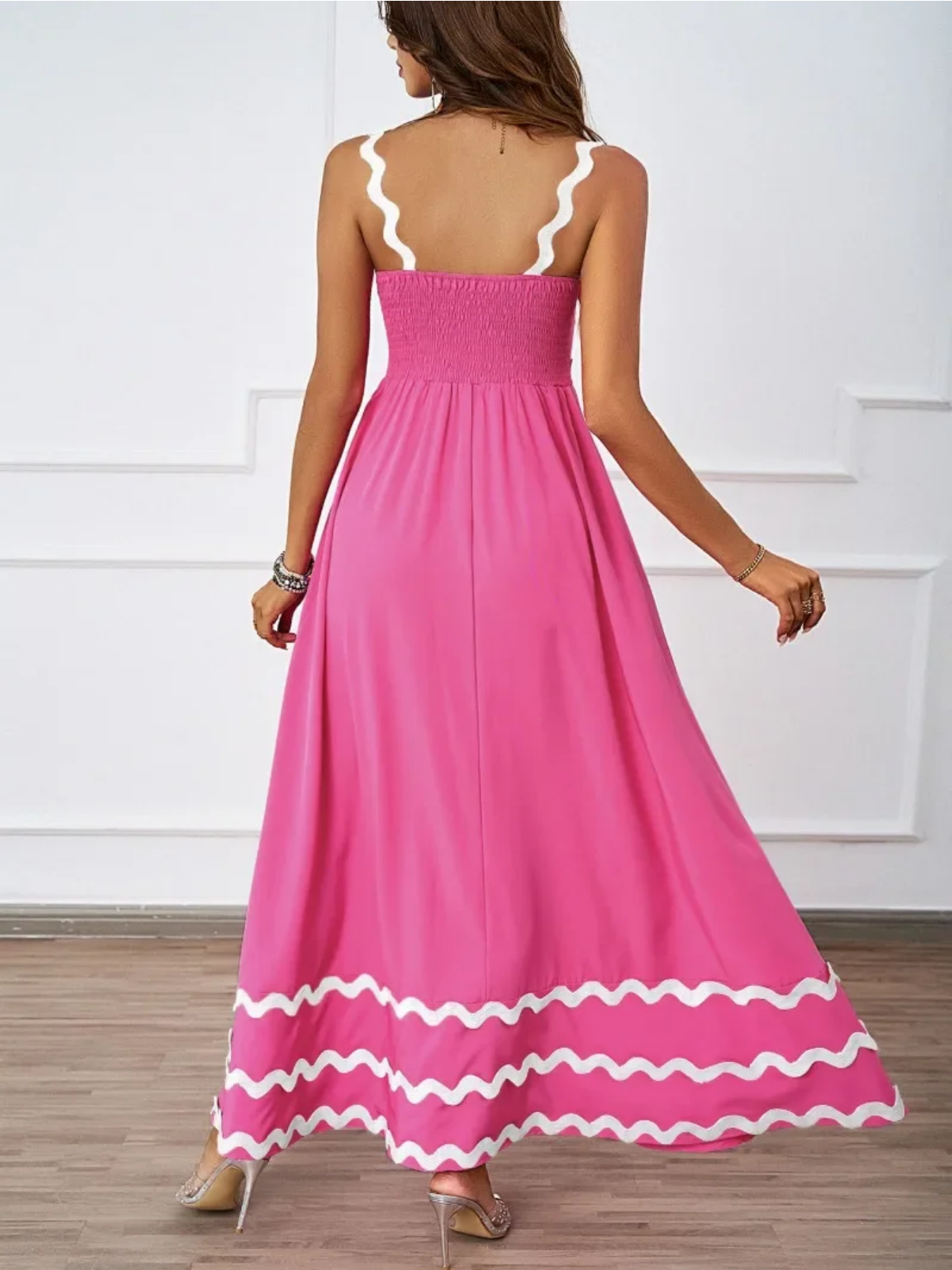 Holiday High Waist Backless Sleeveless Contrast Colors Maxi Dress