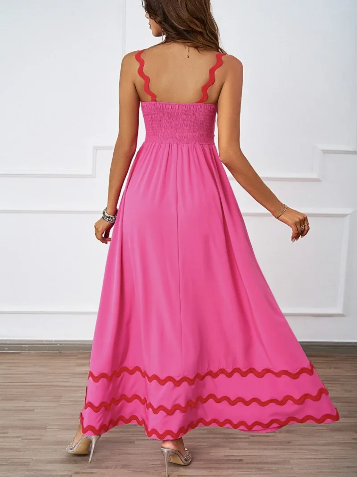 Holiday High Waist Backless Sleeveless Contrast Colors Maxi Dress
