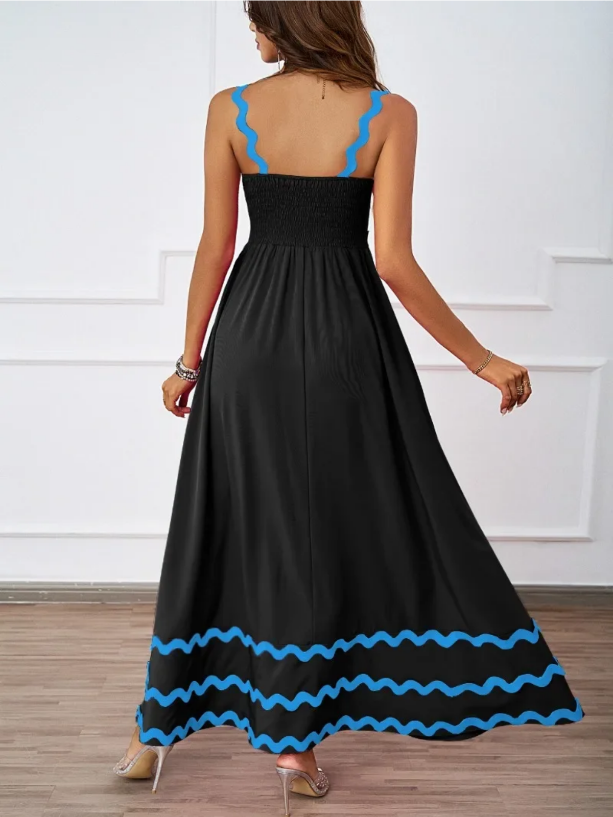 Holiday High Waist Backless Sleeveless Contrast Colors Maxi Dress