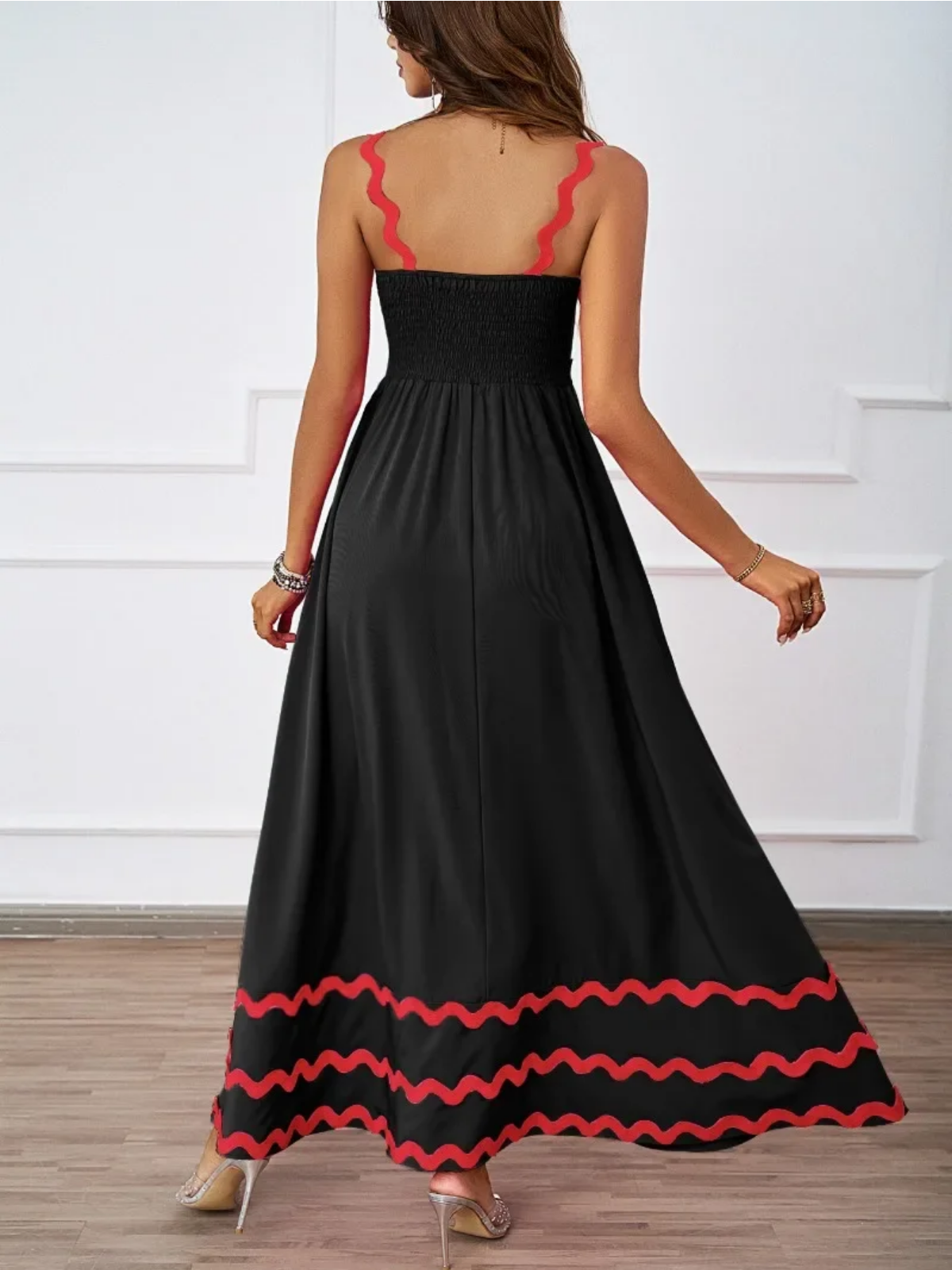 Holiday High Waist Backless Sleeveless Contrast Colors Maxi Dress