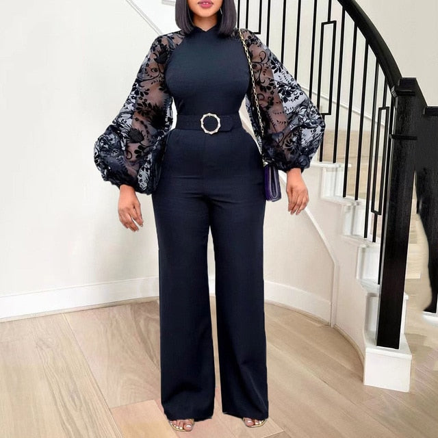 High Quality Beaded Elegant Wedding Party Flying Sleeve High Waisted Jumpsuits