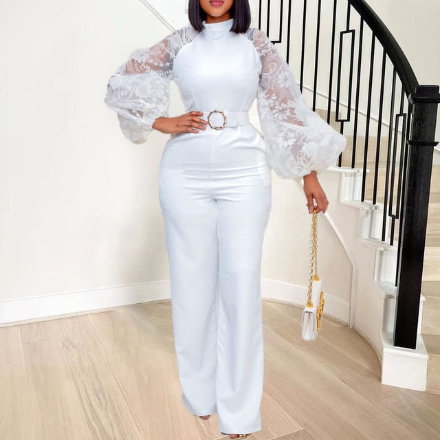 High Quality Beaded Elegant Wedding Party Flying Sleeve High Waisted Jumpsuits