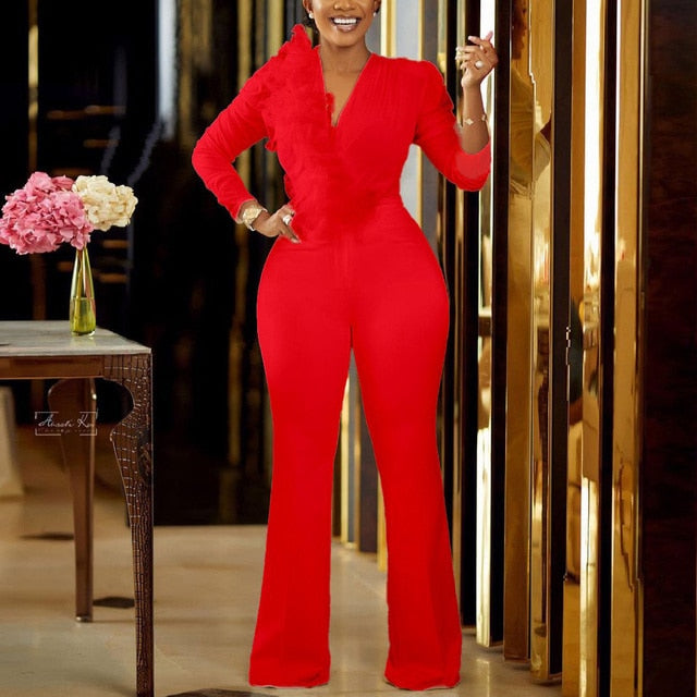 High Quality Beaded Elegant Wedding Party Flying Sleeve High Waisted Jumpsuits