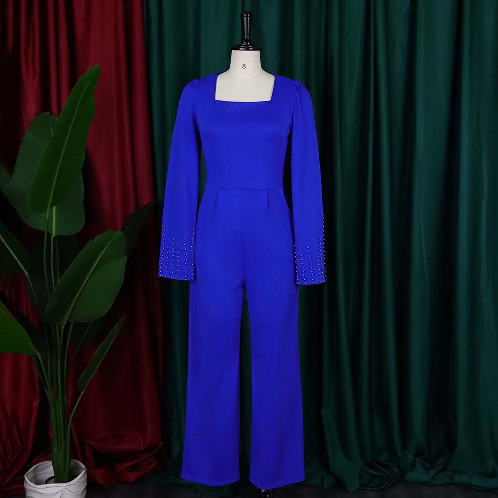 High Quality Beaded Elegant Wedding Party Flying Sleeve High Waisted Jumpsuits