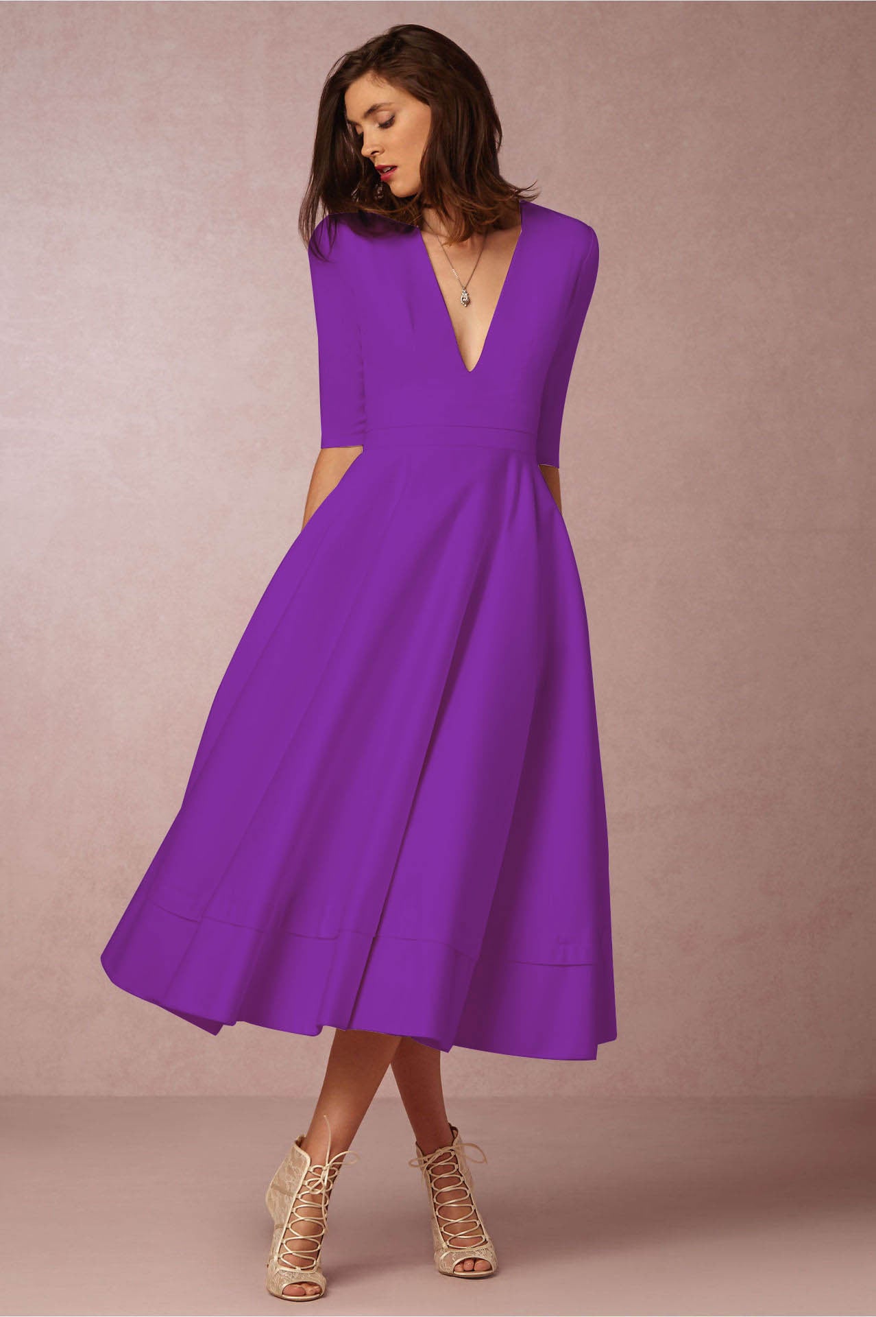 Deep V Neck Swing Dress