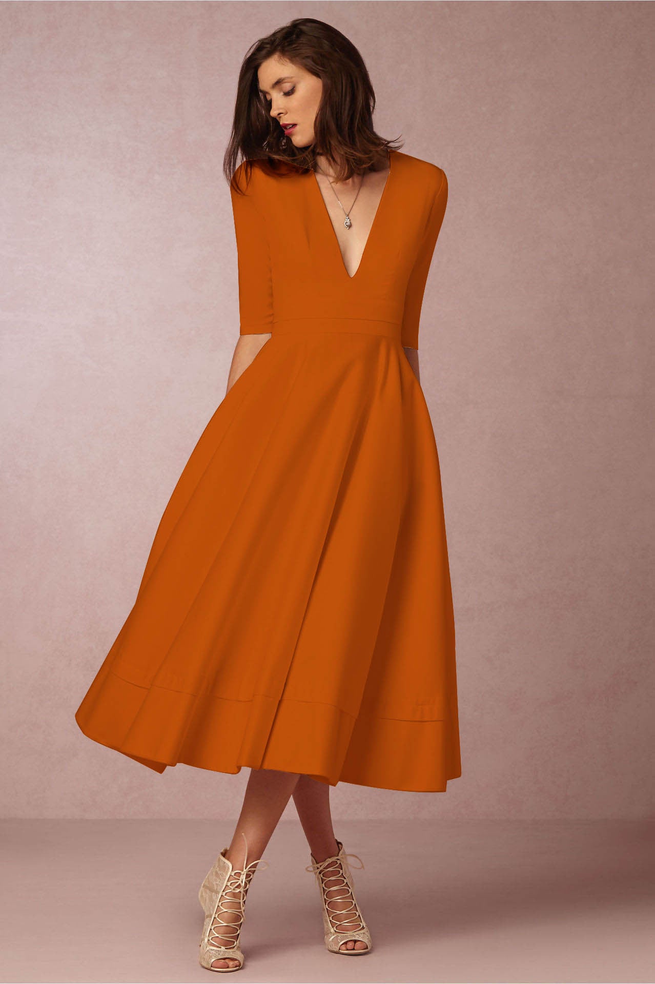 Deep V Neck Swing Dress