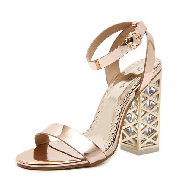 Metallic Gloss Stylish Ankle Strap Sandals