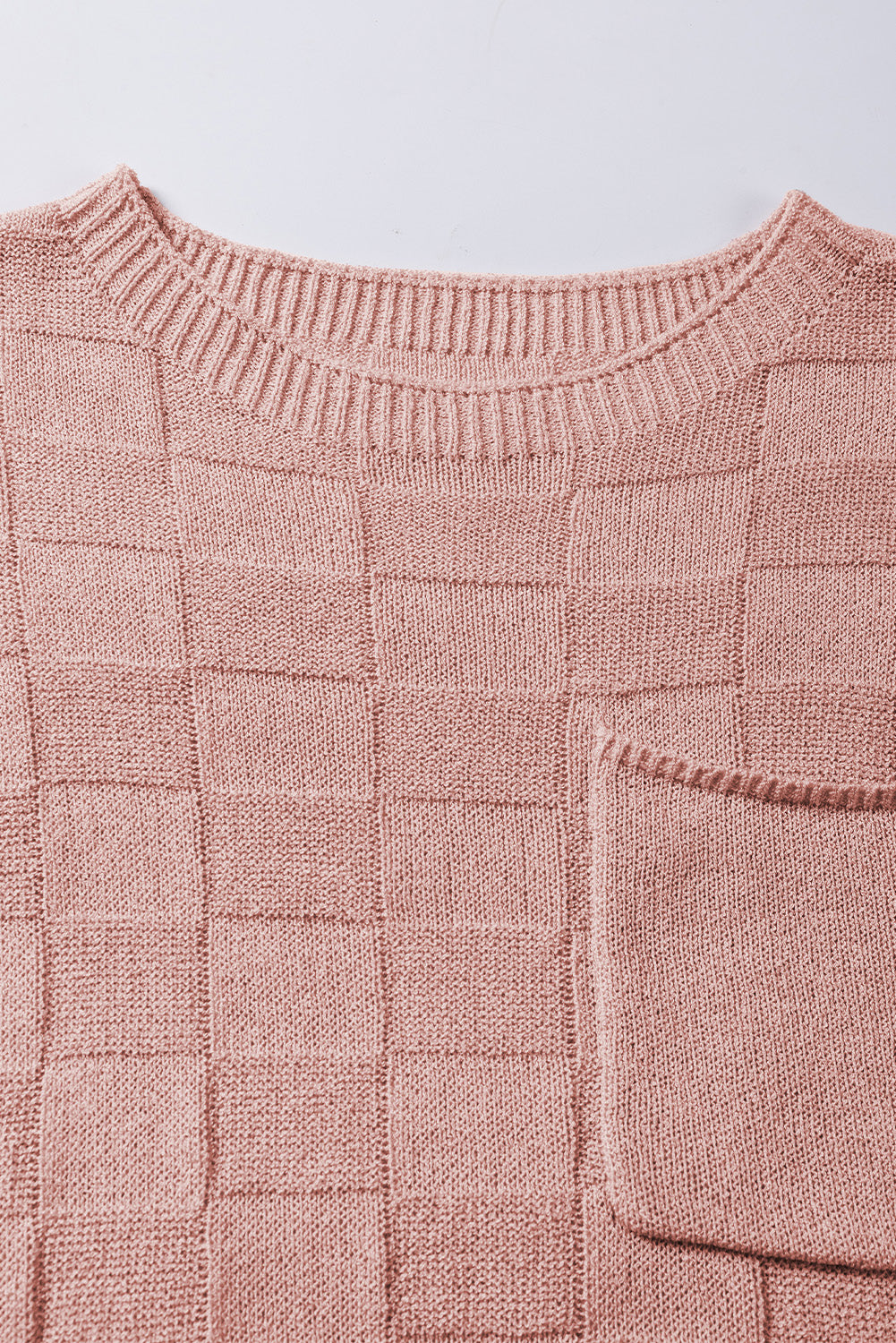 Dusty Pink Lattice Textured Knit Short Sleeve Baggy Sweater