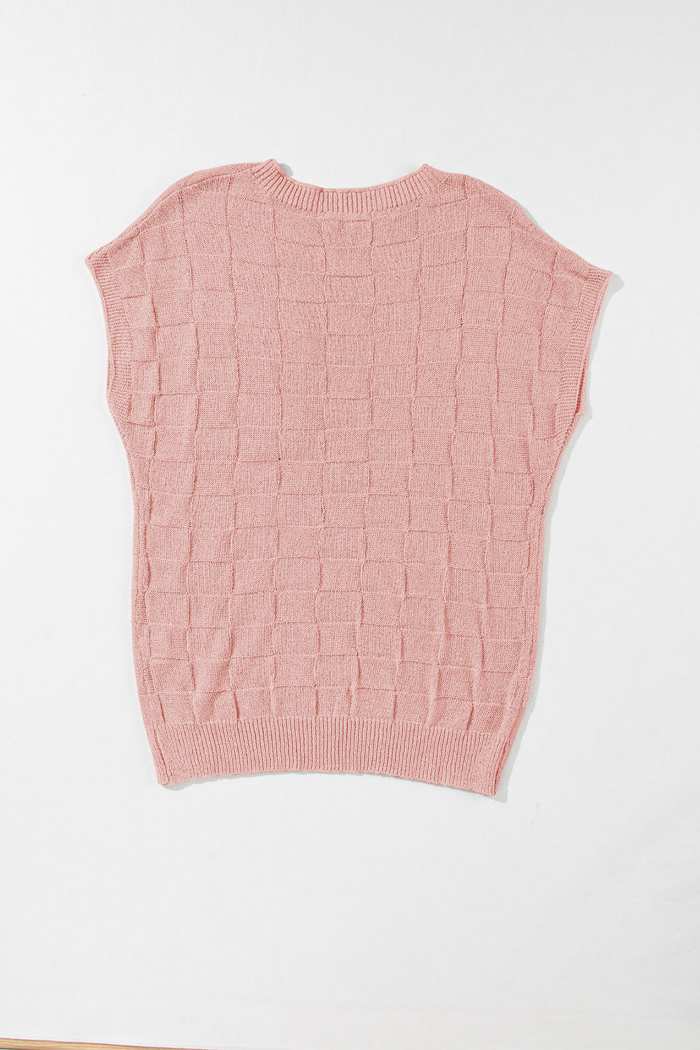 Dusty Pink Lattice Textured Knit Short Sleeve Baggy Sweater