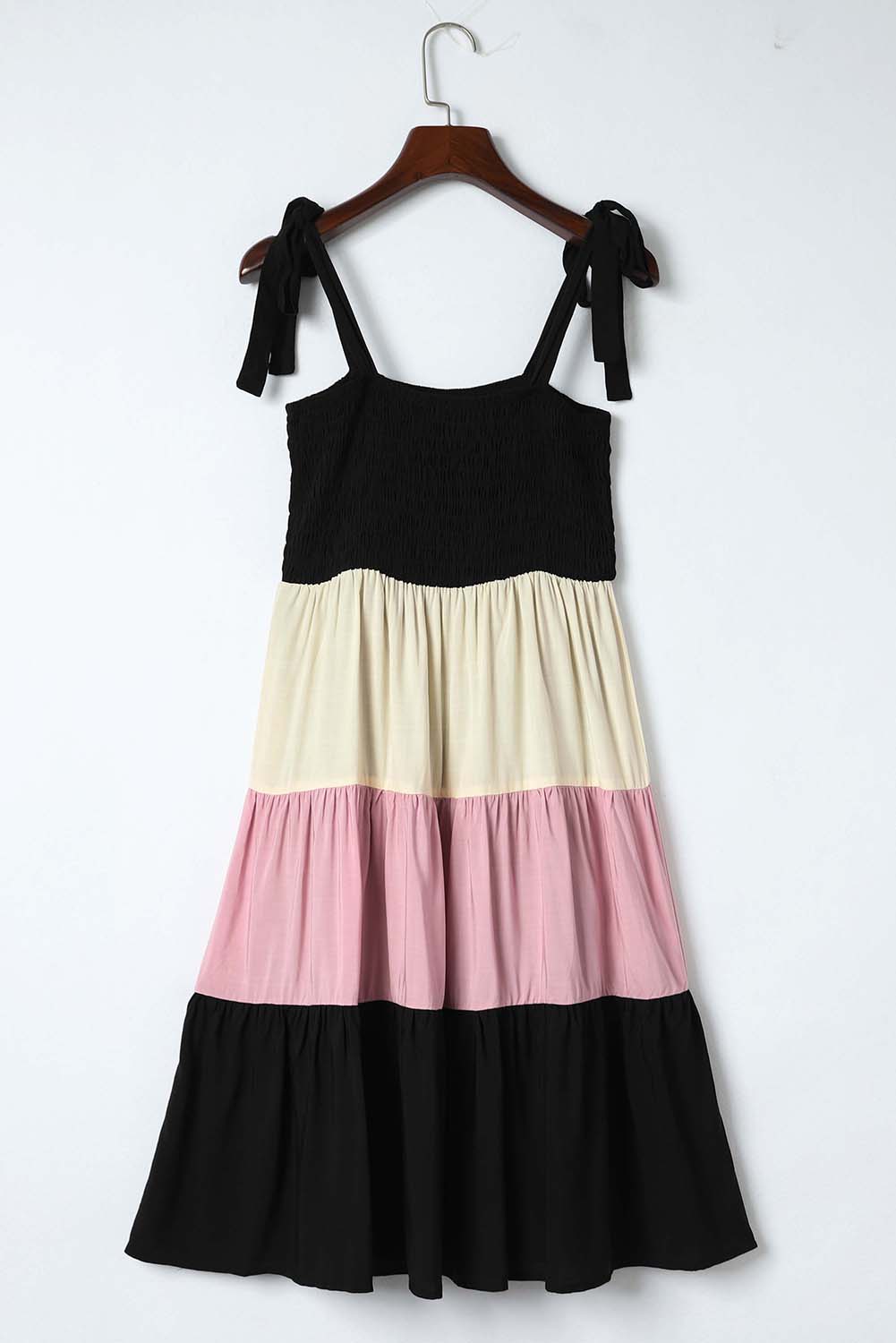 Black Multicolor Smocked Color Block Sleeveless Mini Dress