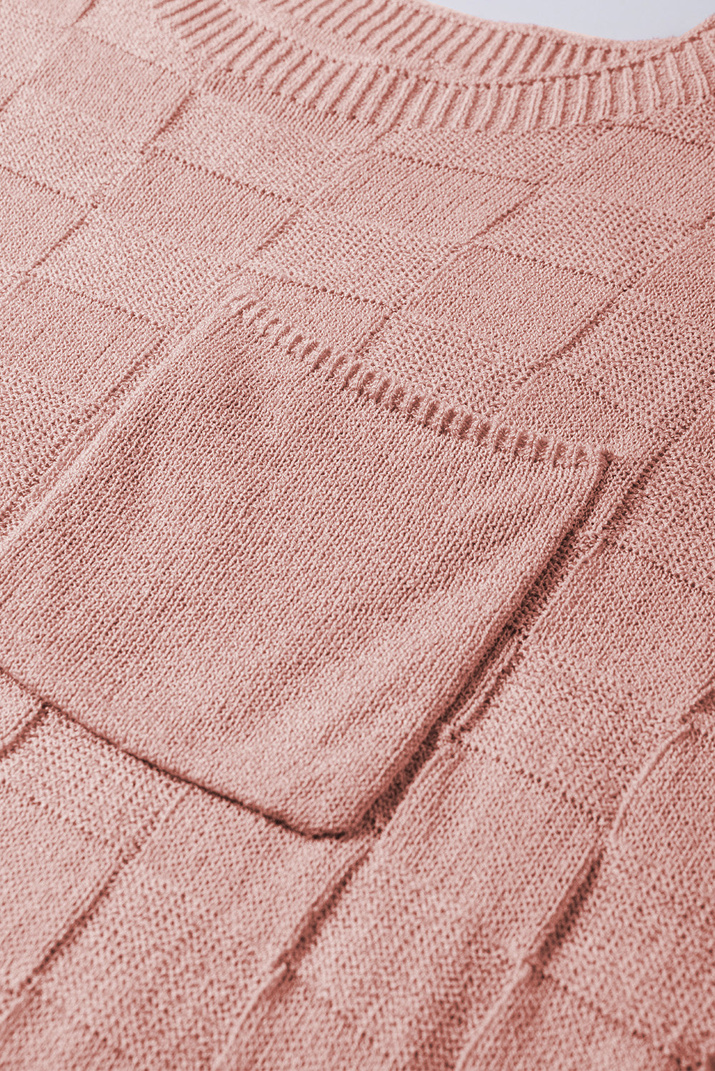 Dusty Pink Lattice Textured Knit Short Sleeve Baggy Sweater