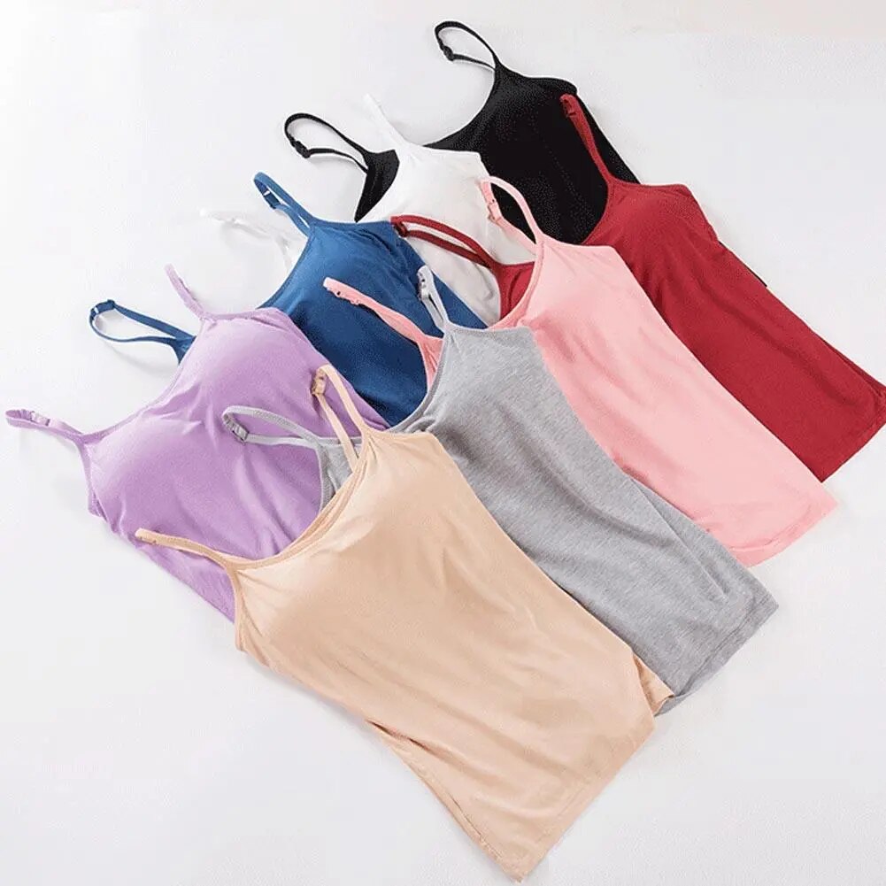 Adjustable Strap Built In Cup Padded Wireless Camisole Basic Tank Top
