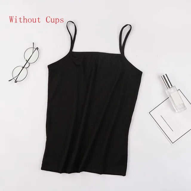 Adjustable Strap Built In Cup Padded Wireless Camisole Basic Tank Top