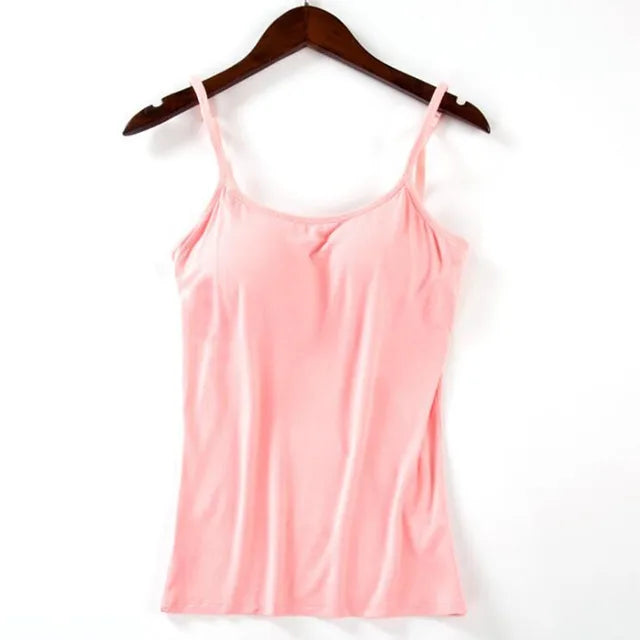 Adjustable Strap Built In Cup Padded Wireless Camisole Basic Tank Top