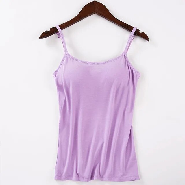 Adjustable Strap Built In Cup Padded Wireless Camisole Basic Tank Top