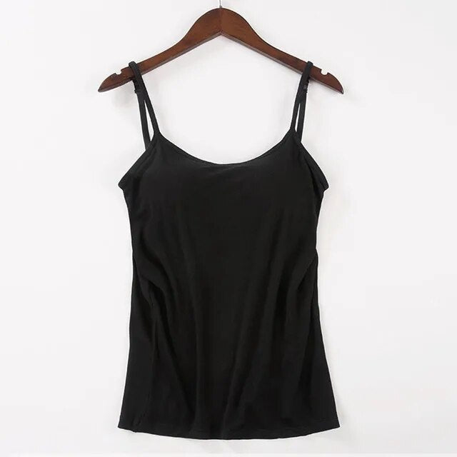 Adjustable Strap Built In Cup Padded Wireless Camisole Basic Tank Top