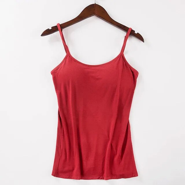 Adjustable Strap Built In Cup Padded Wireless Camisole Basic Tank Top