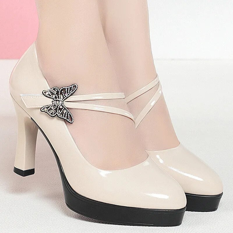 2023 Spring And Autumn New High-heeled Leather Shoes