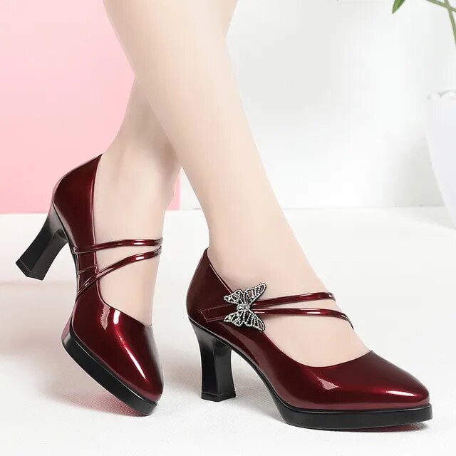 2023 Spring And Autumn New High-heeled Leather Shoes