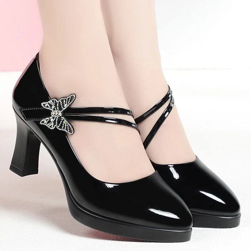 2023 Spring And Autumn New High-heeled Leather Shoes