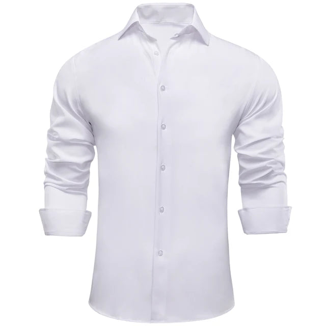 Solid  Silk Long Sleeve Lapel Shirt