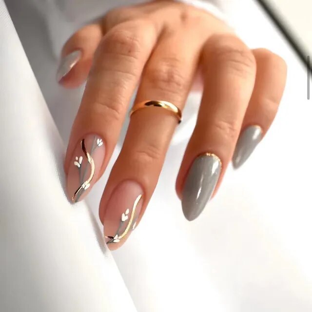 24 Pcs Glossy Almond Shape Press on Nails,