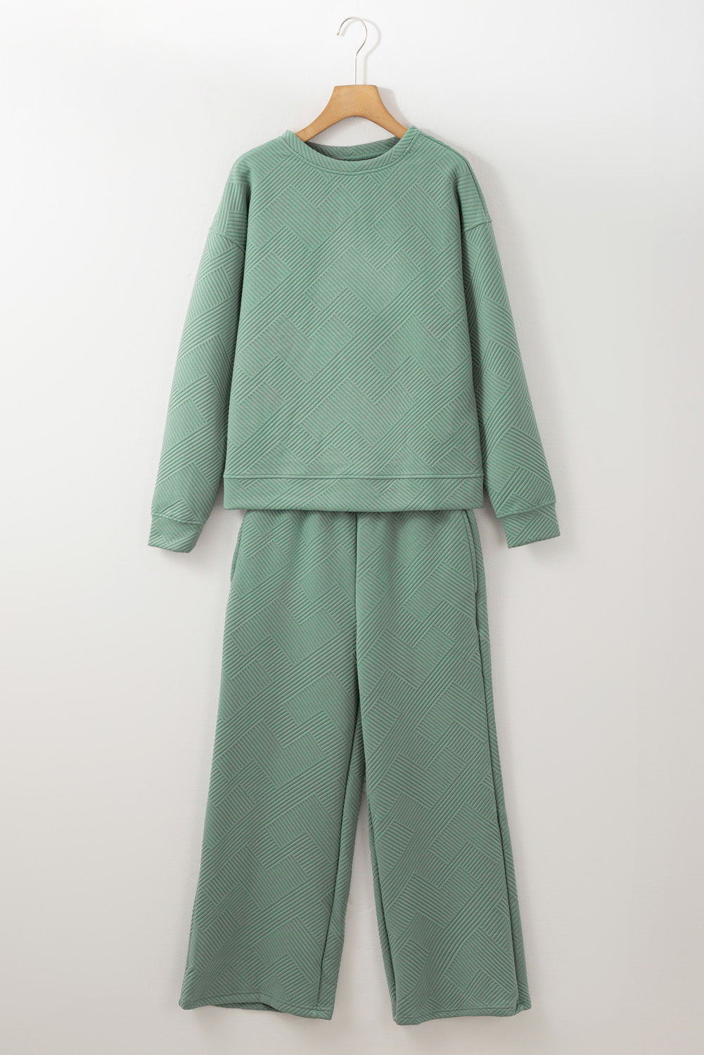 Black Textured Loose Slouchy Long Sleeve Top and Pants Set