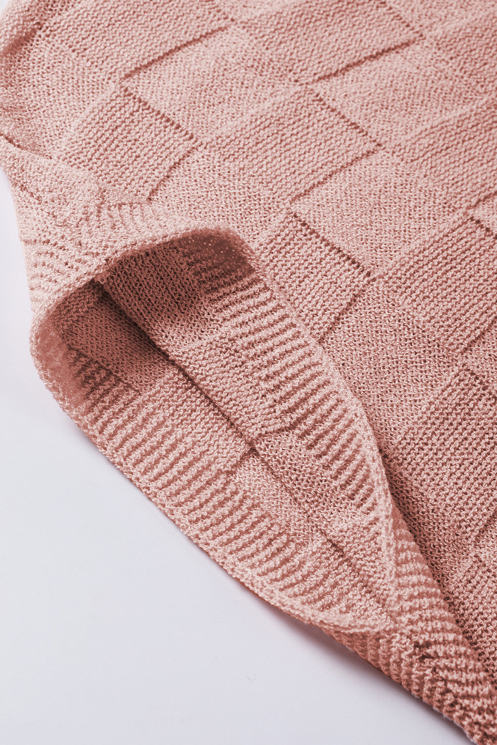 Dusty Pink Lattice Textured Knit Short Sleeve Baggy Sweater