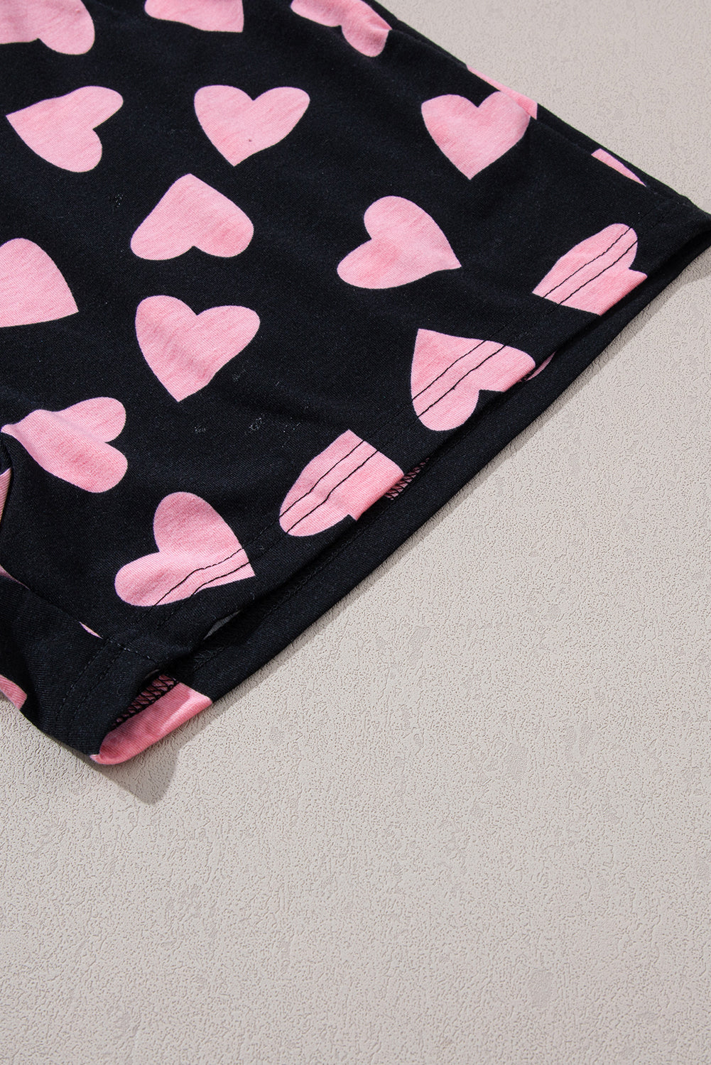 Black Valentine Heart Shape Print Long Sleeve Top Shorts Lounge Set